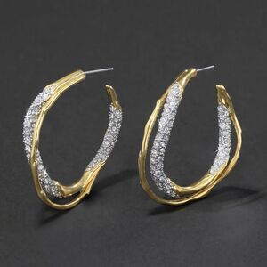 NWOT  Alexis Bittar Gold and Silver Textured Hoop Earrings
